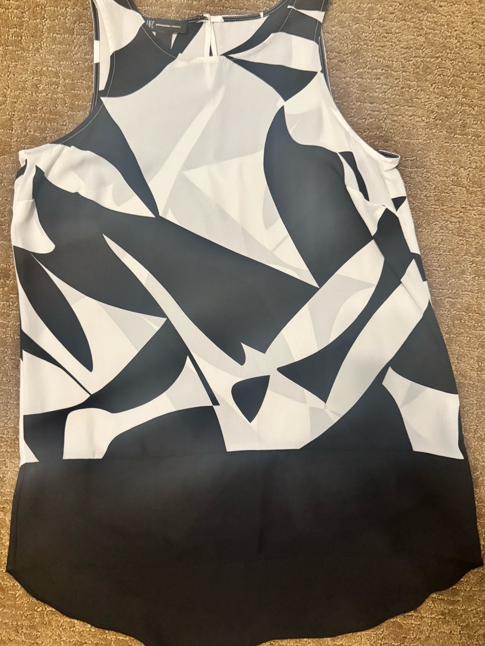 INC International Concepts Black White Abstract Sleeveless Blouse